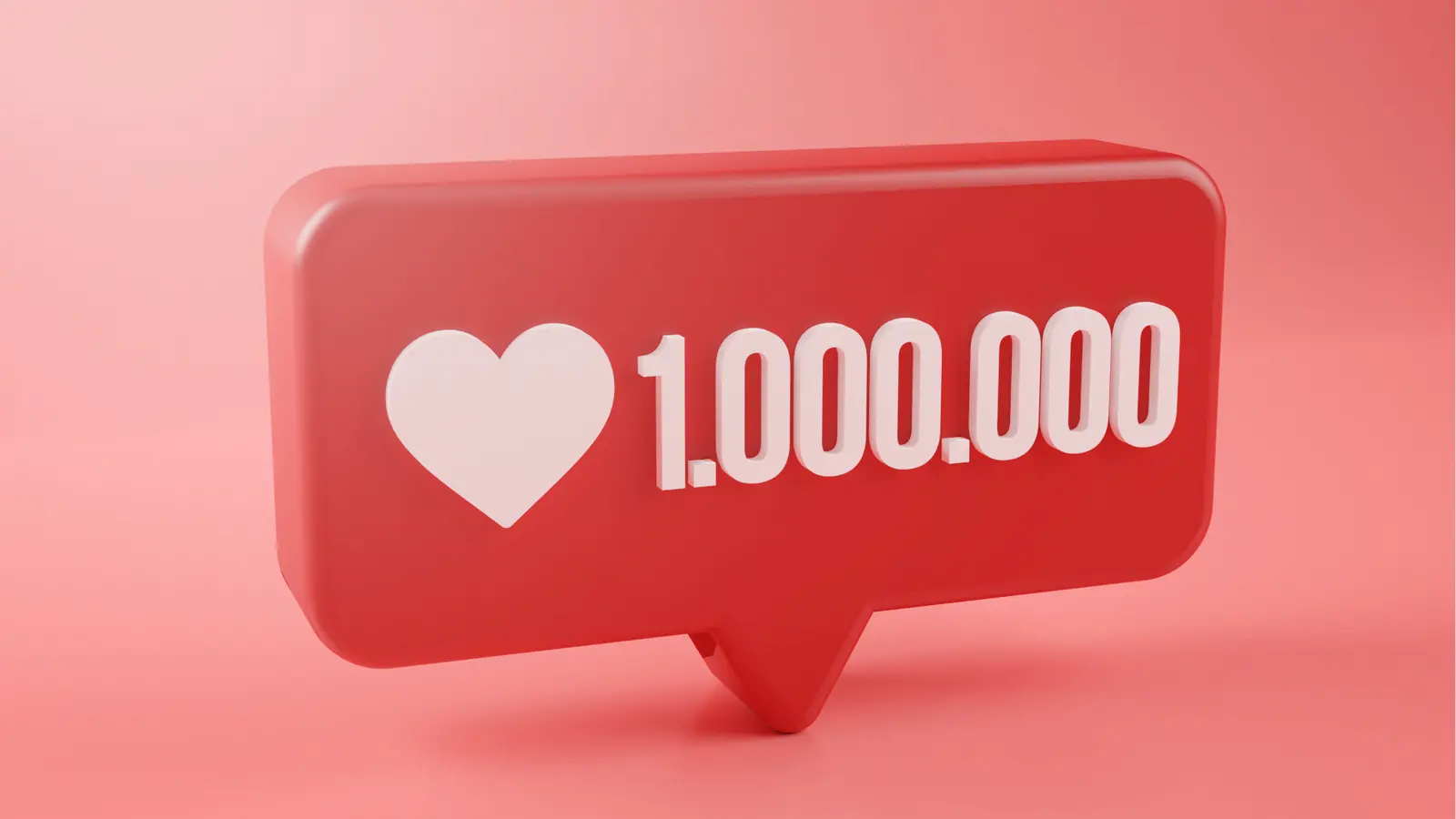 Red 3D social media like bubble showing one million likes on pink background