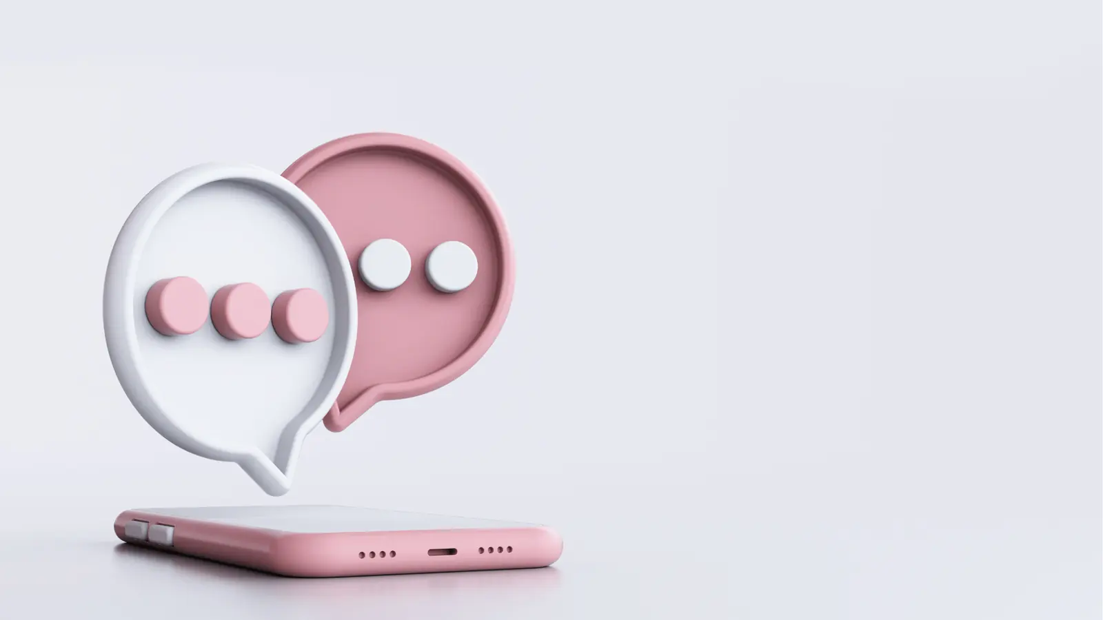 Pink and white 3D chat bubbles floating above a pink smartphone for inbox management