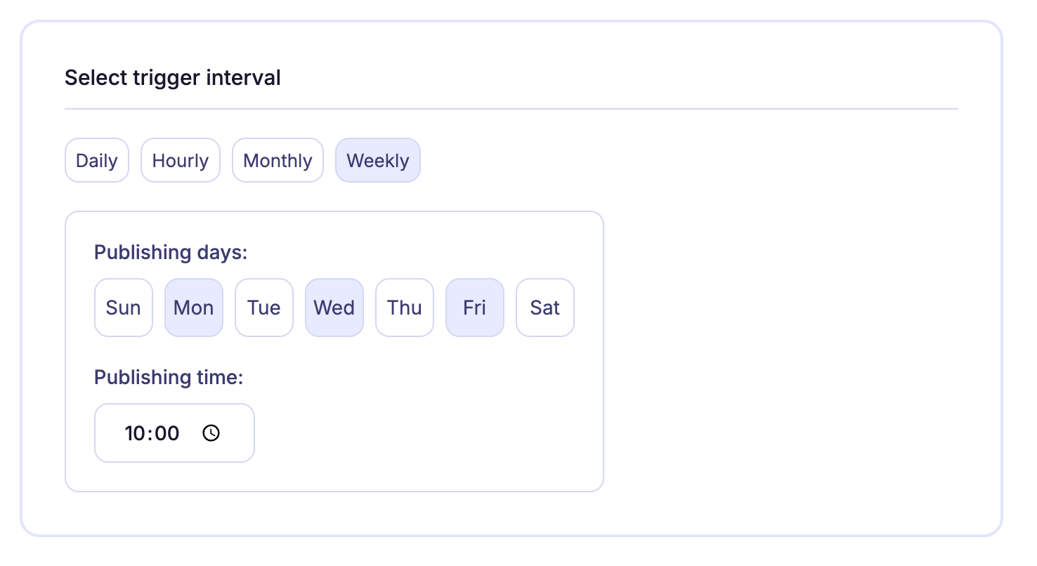 Mydrop automation trigger configuration with cadence, brand, and active status