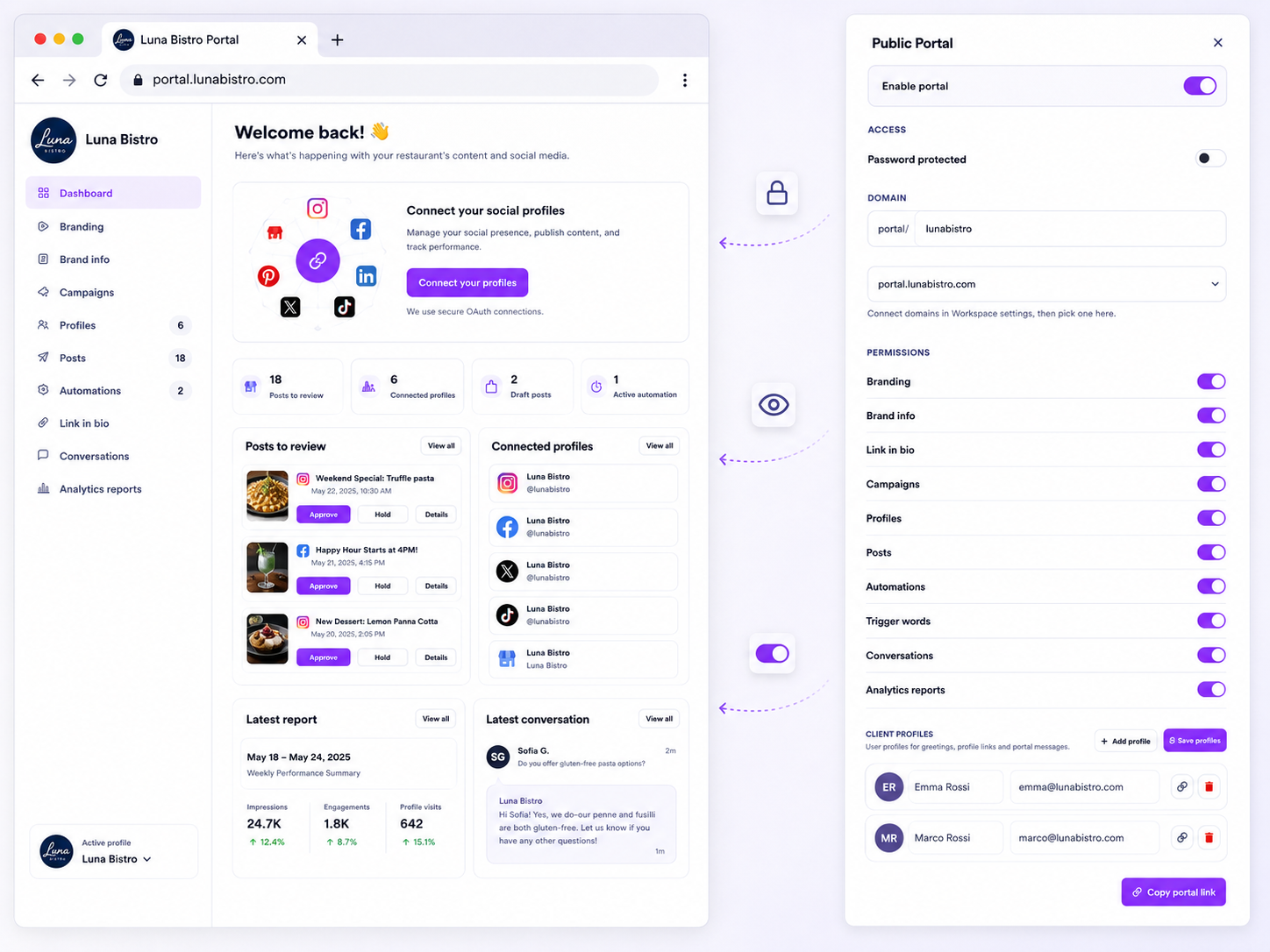White-label client portal overview showing why the client experience feels complete