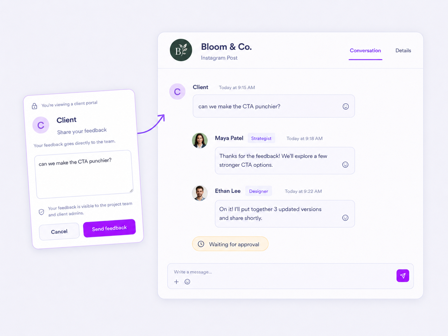 Mydrop centralized client feedback inside the post conversation