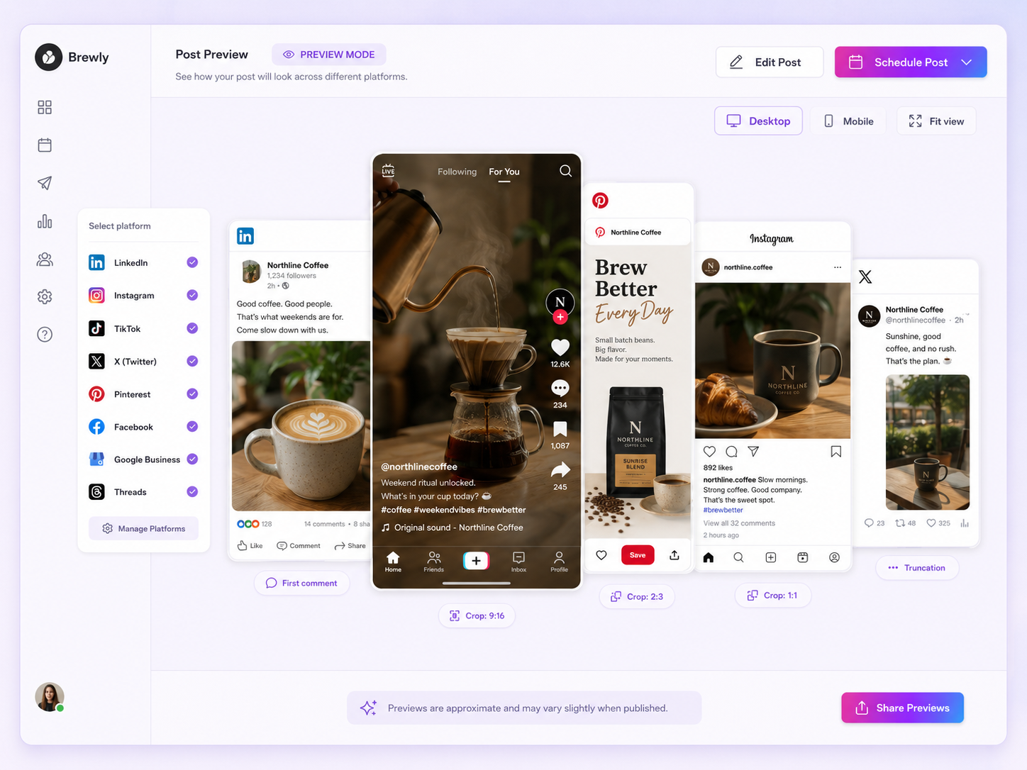 Mydrop true-to-platform post preview across social networks