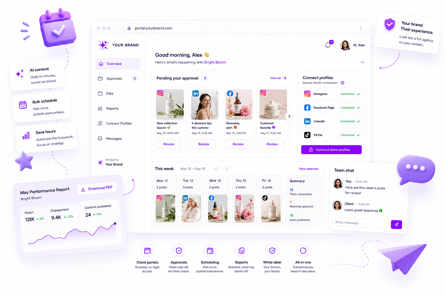 Mydrop freelancer workspace for client portals, approvals, scheduling, reports, and asset collection