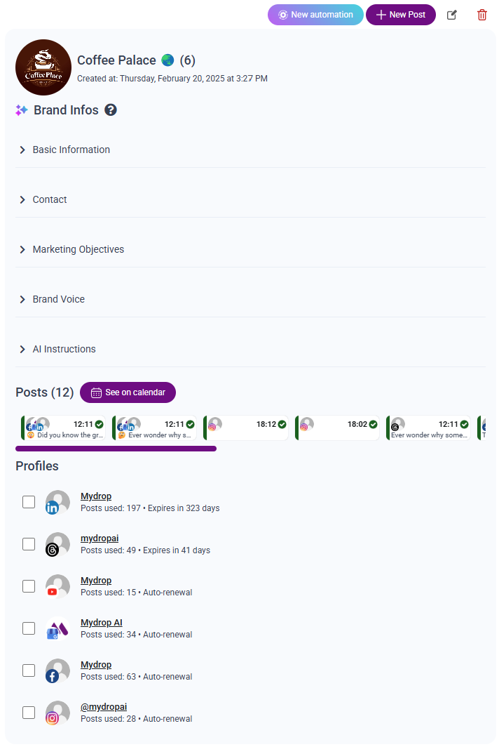Brand selector and profiles
